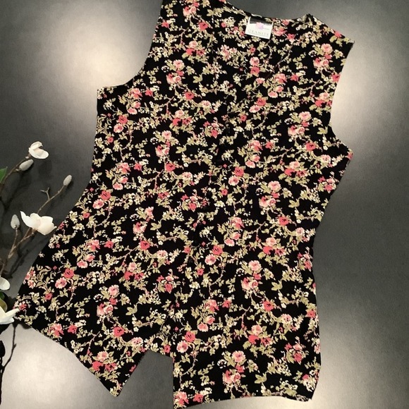 Vintage 90’s Floral Rayon Sleeveless Button Front Vest Top & Skirt Set Granite - Picture 6 of 12